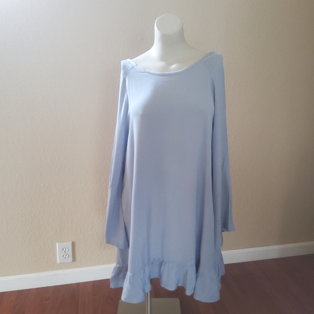 Philosophy Ruffle Beaded Fringe Long Sleeve Casual Dress Blue New - Picture 2 of 11